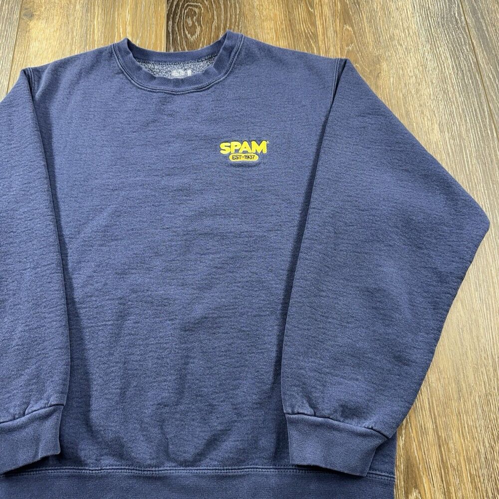 Vintage Spam Sweatshirt Mens M Blue Canned Meat Survival THICK Crewneck Sweater
